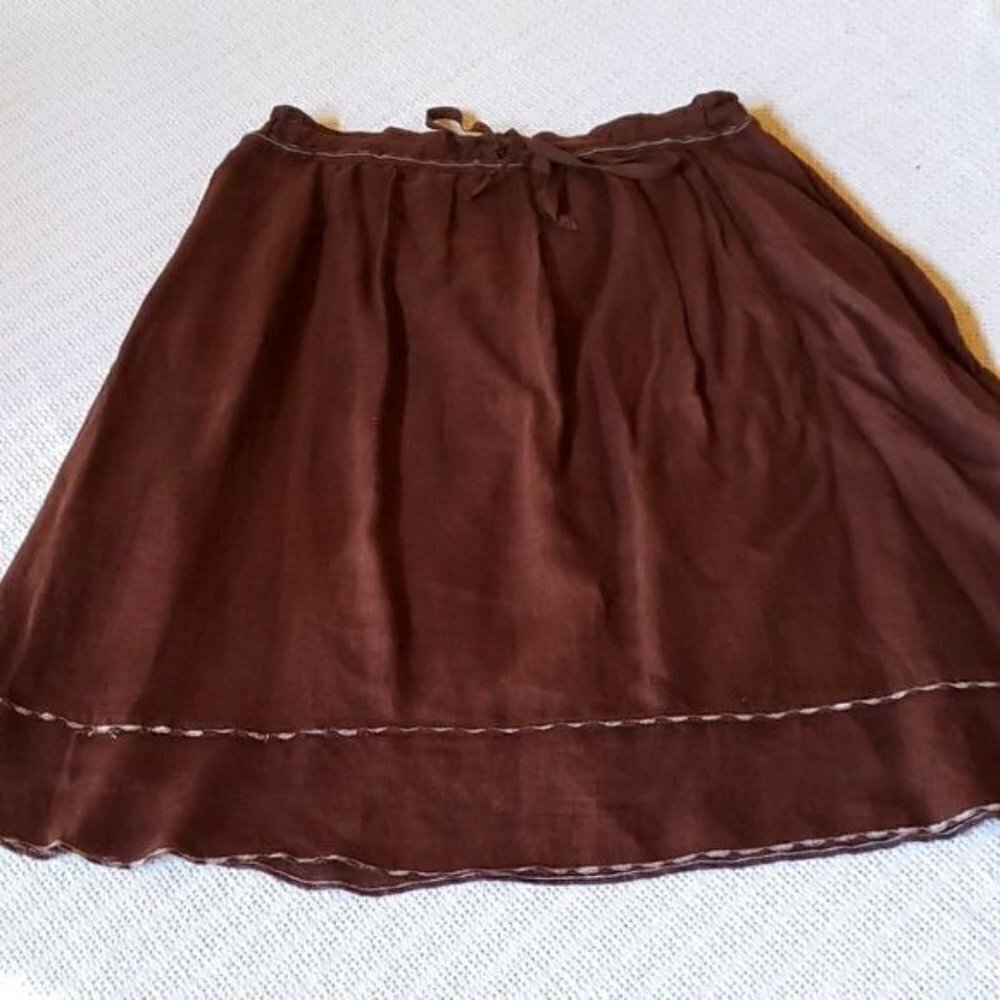 Max Studio Sz XS Boho Brown Lined Decorative‎ Trim Skirt